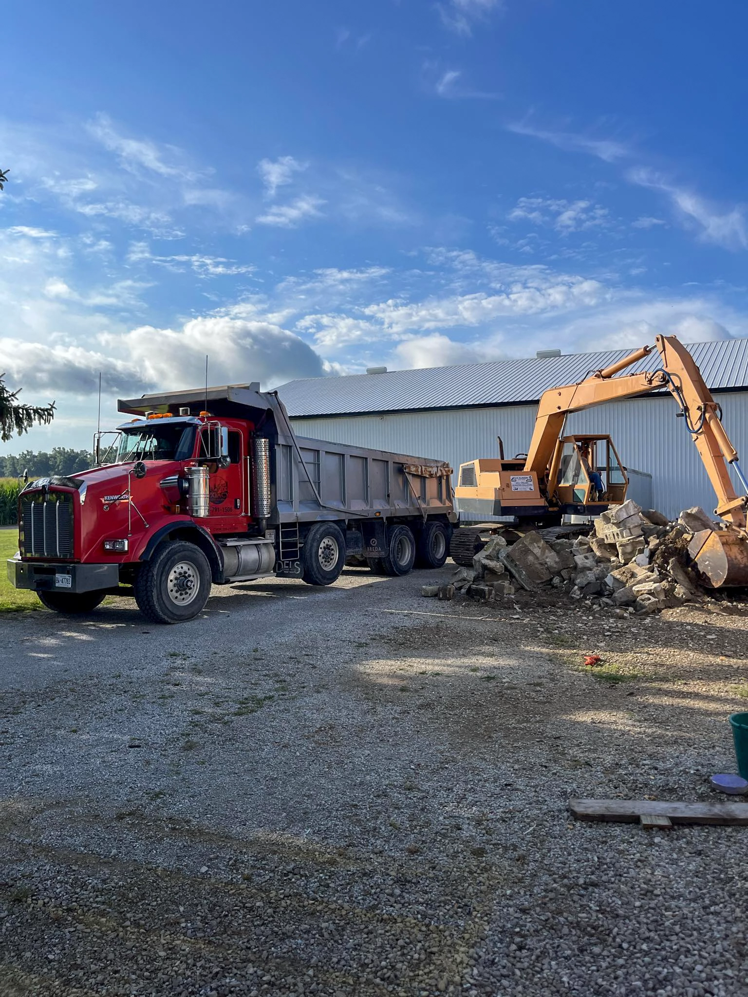 Our large truck and excavator, ready to install a retaining wall